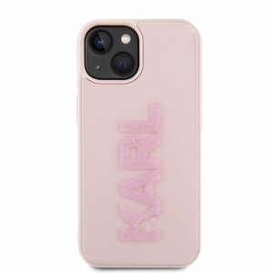 Karl Lagerfeld 3D Rubber Glitter Logo Suojakuori iPhone 15 Plus:lle - vaaleanpunainen