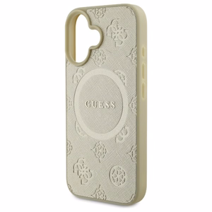 Guess Saffiano Peony Classic Logo MagSafe Suojakuori iPhone 16:lle - Kultainen