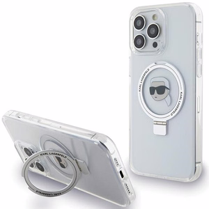 Karl Lagerfeld KLHMP15LHMRSKHH iPhone 15 Pro 6.1 valkoinen/valkoinen kovakuori Ring Stand Karl Head MagSafe