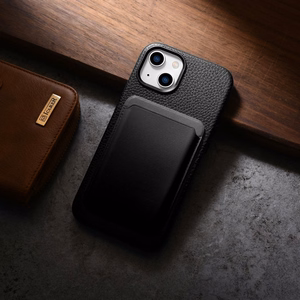 iCarer Litchi Premium Nahkakotelo iPhone 14 Plus Magneettinen nahkakotelo MagSafe musta (WMI14220711-BK)