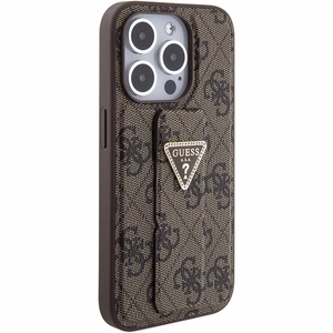 Guess Grip Stand 4G Triangle Strass Suojakuori iPhone 15 Prolle - ruskea