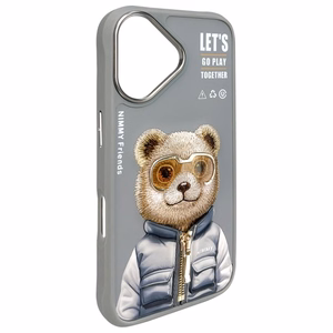 Nimmy Cool&Cute 2.0 Karhu Suojakuori iPhone 16:lle - harmaa