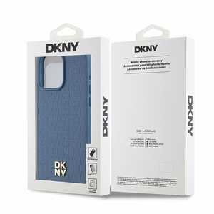 DKNY Nahkainen Monogram Pattern Metal Logo MagSafe Suojakuori iPhone 15 Pro Max:lle - Sininen