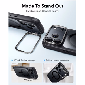 ESR Classic Hybrid Kickstand MagSafe suojakuori malleille iPhone 18 Pro / 17 Pro, läpinäkyvä musta