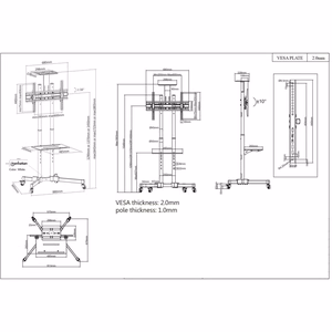 Manhattan TV & Monitor Mount, Trolley Stand, 1 screen, Screen Sizes: 37-65", Black, VESA 200x200 to 600x400mm, Max 40kg, LFD, Lifetime Warranty