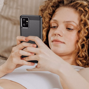 Carbon Case joustava silikoninen hiilikuitusuojakuori Motorola Moto G Power 2023:lle musta