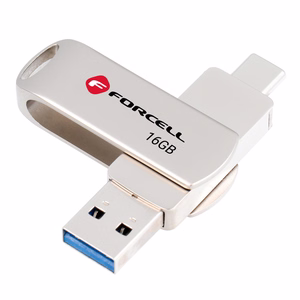 FORCELL F-DATA USB-muistitikku Metal Duo 16GB USB3.2 Gen 1 (USB A / Type C) hopea