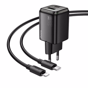 Puhelinlaturi Hoco USB A + USB C QC3.0 PD 3A 20W + kaapeli USB C - Lightning N52 musta