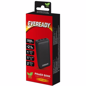 Eveready PX20B varavirtalähde, 20000 mAh, 2 × USB-A, musta