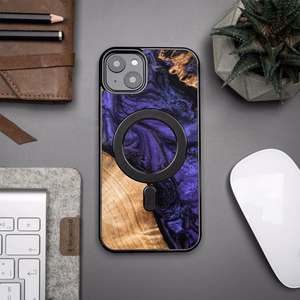 Puu- ja hartsikuori iPhone 15 Plus:lle MagSafe Bewood Unique Violet - violetti ja musta