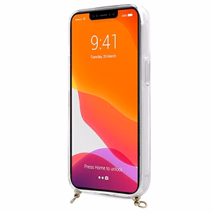 Guess GUHCP13SKC4GBGO iPhone 13 mini 5.4" läpinäkyvä kovakotelo 4G ruskea hihna kultainen ketju