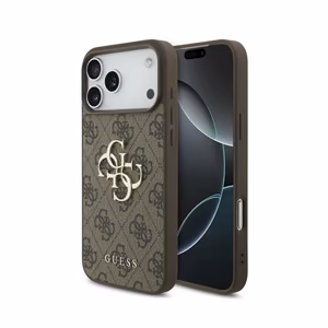 Guess PU 4G Metal Logo -kuori Apple iPhone 18 Pro -puhelimelle, ruskea