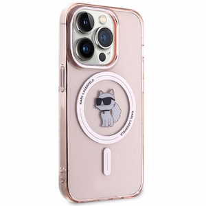 Karl Lagerfeld IML Choupette MagSafe Suojakuori iPhone 15 Pro:lle - vaaleanpunainen