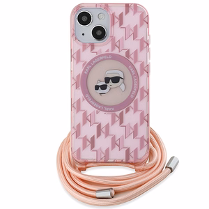 Karl Lagerfeld IML Crossbody Monogram Karl & Choupette Head MagSafe Suojakuori iPhone 15 / 14 / 13:lle - vaaleanpunainen