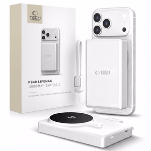 Tech-Protect PB40 LifeMag MagSafe 10000mAh 25W Qi2.2 varavirtalähde, valkoinen ja hopeinen