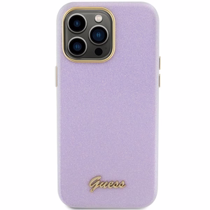 Guess Glitter Glossy Script suojakuori iPhone 15 Pro:lle - liila
