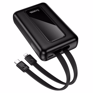 Hoco J162 -varavirtalähde sisäänrakennetuilla USB-C- ja Lightning-kaapeleilla, 10000 mAh, QC, PD, 22,5 W, musta