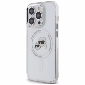 Karl Lagerfeld IML Metal Karl ja Choupette Head MagSafe iPhone 14 Pro Suojakuori - Valkoinen