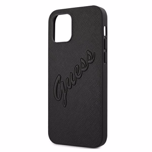 Guess Saffiano Vintage Script kotelo iPhone 12 Pro Max 6.7" - Musta