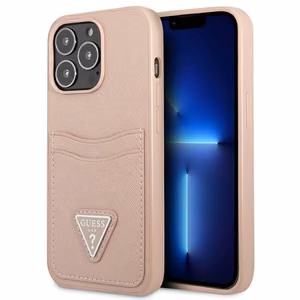 Guess GUHCP13LPSATPP iPhone 13 Pro / 13 6.1 "vaaleanpunainen / vaaleanpunainen kovakotelo SaffianoTriangle Logo Cardslot