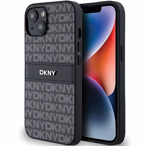 DKNY Nahkainen Mono Stripe & Metal Logo Suojakuori iPhone 15/14/13:lle - musta