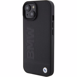 BMW Nahkainen Hot Stamp Suojakuori iPhone 15 Plus:lle - musta
