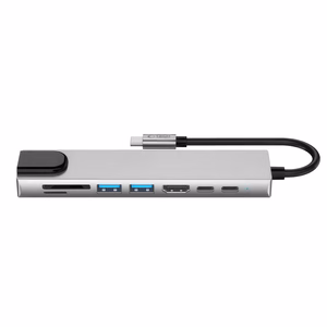 Tech-Protect HB09 USB-hubi 8in1 TYPE-C + USB-A 3.0 + USB-C 3.0 + HDMI 4K 60HZ + SD/TF + PD100W + RJ45 1000 MB/S - harmaa