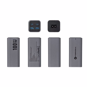 Pöytälaturi Forcell F-Energy GaN III 2 x USB C + 2 x USB A QC4.0 PD 5A 100W VT-49 harmaa