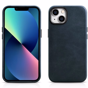 iCarer Öljyvaha Premium Nahkakotelo iPhone 14 Plus Magneettinen nahkakotelo MagSafe tumman sininen (WMI14220703-BU)