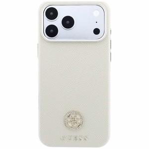 Guess Grained Round Strass Logo MagSafe -suojakuori iPhone 18 Pro Max / 17 Pro Max – beige