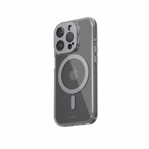 Moshi iGlaze MagSafe suojakuori iPhone 15 Pro -laitteelle, läpinäkyvä Meteorite Gray -yksityiskohdilla