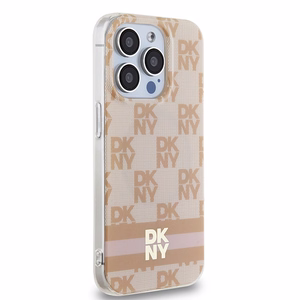 DKNY IML Ruudullinen Mono-kuvio ja Painetut Raidat MagSafe Suojakuori iPhone 13 Pro Max:lle - vaaleanpunainen