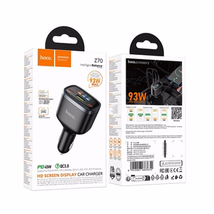 Hoco Z70 -autolaturi, USB-A + 2 × USB-C, PD QC3.0, 93 W, musta