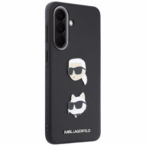 Karl Lagerfeld -suojakuori Karl&Choupette Heads Pins&Logo -kuviolla Samsung Galaxy A57 5G -mallille, musta