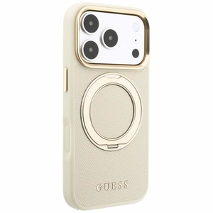 Guess Ring Stand 360 Grained Classic Logo MagSafe -suojakuori iPhone 18 Pro Max / 17 Pro Max – beige