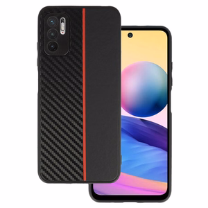 Tel Protect CARBON Suojakuori Xiaomi Redmi Note 10 5G:lle musta punaisella raidalla