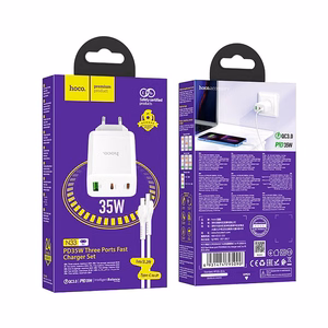 Laturi Hoco N33 + USB-C (Type-C) - Lightning -kaapeli (2xUSB-C; 1xUSB 35W) valkoinen