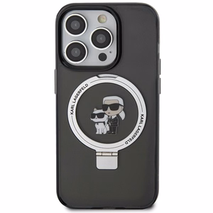 Karl Lagerfeld KLHMP15LHMRSKCK iPhone 15 Pro 6.1 musta/musta kovakuori Ring Stand Karl&Choupette MagSafe