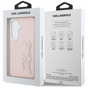 Karl Lagerfeld Grained Signature Metal Resin Logo -suojakuori Samsung Galaxy S26:lle - vaaleanpunainen