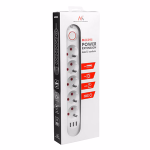 Maclean MCE395 W – power strip, 5 sockets + 3×USB, 110–240 V AC, 50/60 Hz, 2.1 A, up to 2500 W, 1.5 m, white