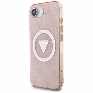 Guess IML Metal Glitter 4G Circle Triangle MagSafe case for iPhone 16e - pink