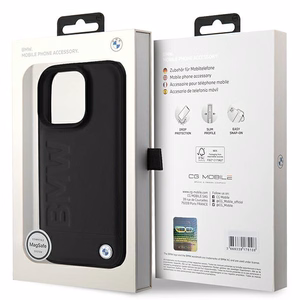 BMW Nahkainen Hot Stamp MagSafe Suojakuori iPhone 16 Pro Max:lle - Musta