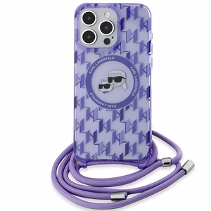 Karl Lagerfeld IML Crossbody Monogram Karl & Choupette Head MagSafe Case for iPhone 15 Pro Max - Purple