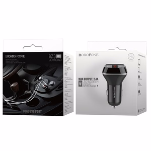 Borofone BZ3 Joyroad autolaturi 2 USB-A-liitännällä, 12 W, digitaalinäytöllä, musta