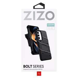 ZIZO BOLT Series armoured-case set for Samsung Galaxy S23+, with 9H screen protector, built-in kickstand and belt-clip holster, black