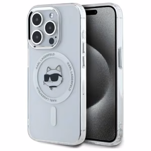Karl Lagerfeld IML Metal Choupette Head MagSafe Suojakuori iPhone 15 Pro Max:lle - valkoinen