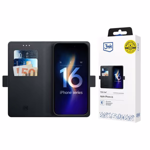 3mk Wallet Case iPhone 16:lle - Musta
