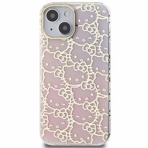 Hello Kitty IML Gradient Electrop Crowded Kitty Head Suojakuori iPhone 15:lle - vaaleanpunainen