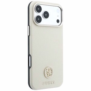 Guess Grained Round Strass Logo MagSafe -suojakuori iPhone 18 Pro Max / 17 Pro Max – beige