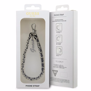 Guess riipus GUSTSASSK puhelimen hihna musta Chain Metal Logo Charm